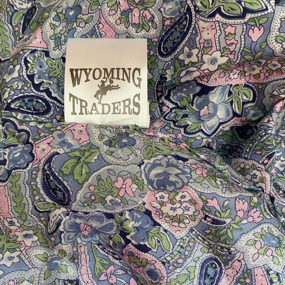 Paisley Pattern Western Wild Rag silk scarf Wyoming Traders blue and pink